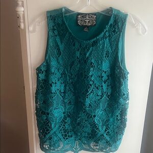 Anthropologie Green/Teal Lace Sleeveless Top
